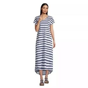 Land’s End High Low Striped Maxi Dress in Blue and White XL Petite